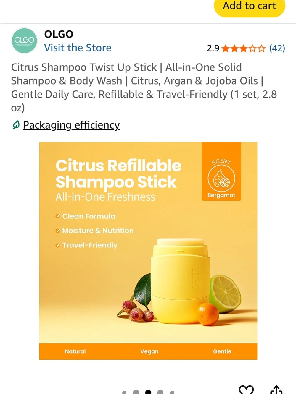 Citrus Shampoo Twist Up Stick - Yellow Solid Shampoo & Body Wash